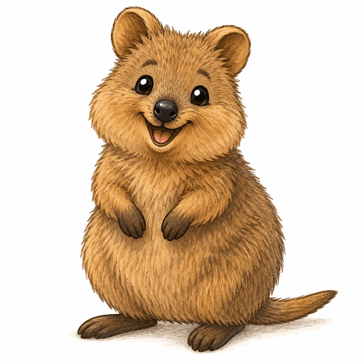 A cheerful illustrated quokka smiling